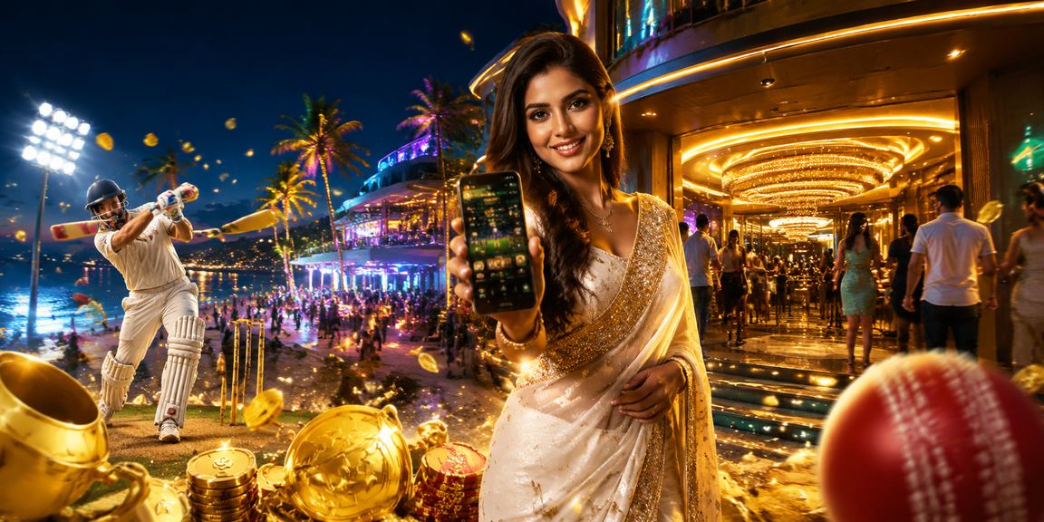 Evening cricket betting market with colorful sarees in Goa